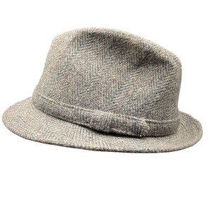 Vintage Arlin Herringbone Wool Blend Fedora Hat  Gray Size 7-7.5 1990s